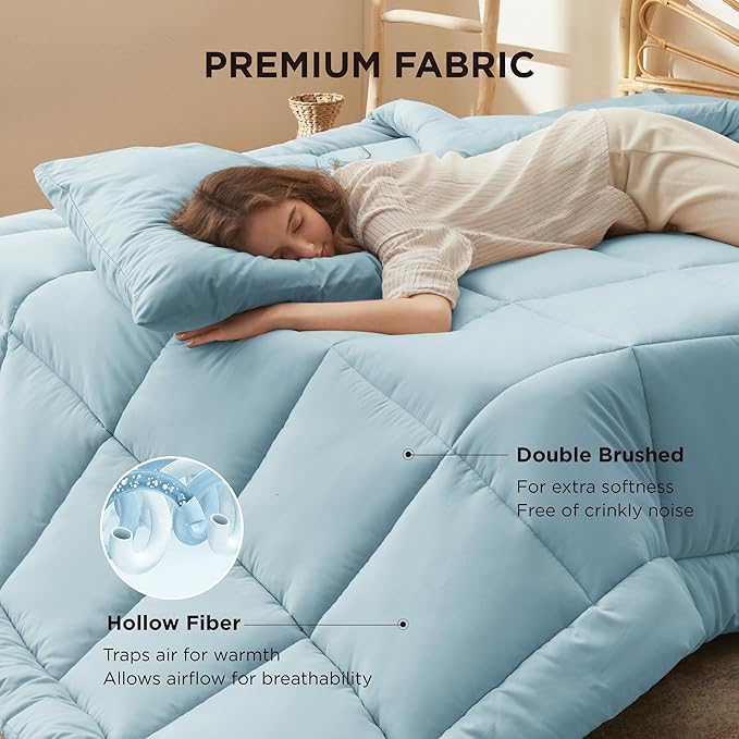 Bedsure Comforter Duvet Insert - Quilted Comforters Full Size, All Season Duvet, GentleSoft Down Alternative Bedding, with 8 Tabs, Gifts for Women/Men, Light Spa Blue, Full 86 x 82 Inches