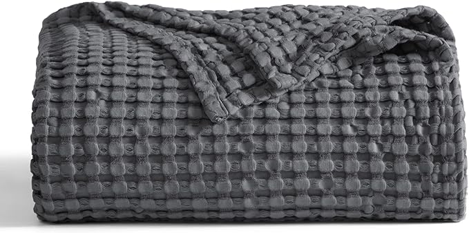 Bedsure Cooling Cotton Waffle Twin XL Blanket - Lightweight Breathable Blanket of Rayon Derived from Bamboo for Hot Sleepers, Luxury Throws for Bed, Couch and Sofa, Dark Grey, 66x90 Inches