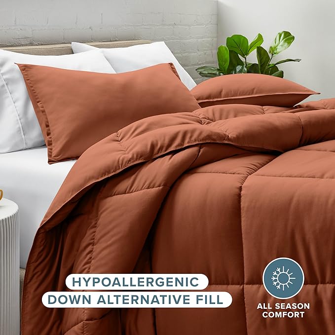 Bare Home Comforter Set - Queen Size - Ultra-Soft - Goose Down Alternative - Premium 1800 Series - All Season Warmth (Queen, Terracotta)