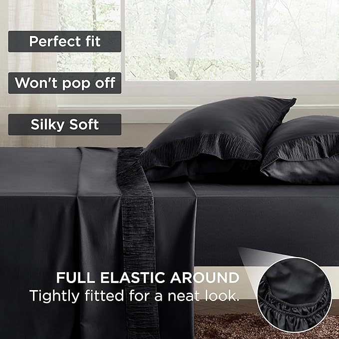 Bedsure King Size Sheets Set - 4 Pieces Soft King Sheets - Breathable & Cooling - Hotel Luxury - Easy Care Polyester Microfiber Bedding for Women, Men, Black