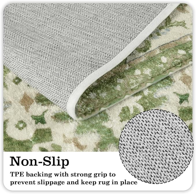 Uphome Boho Retro Bathroom Runner Sage Green Non-Slip Soft Long Bathroom Rugs Runner Oriental Tribal Machine Washable Bath Mat Farmhouse Cute Floral Bath Rug for Sink Tub Kids Room, 18x47 inch