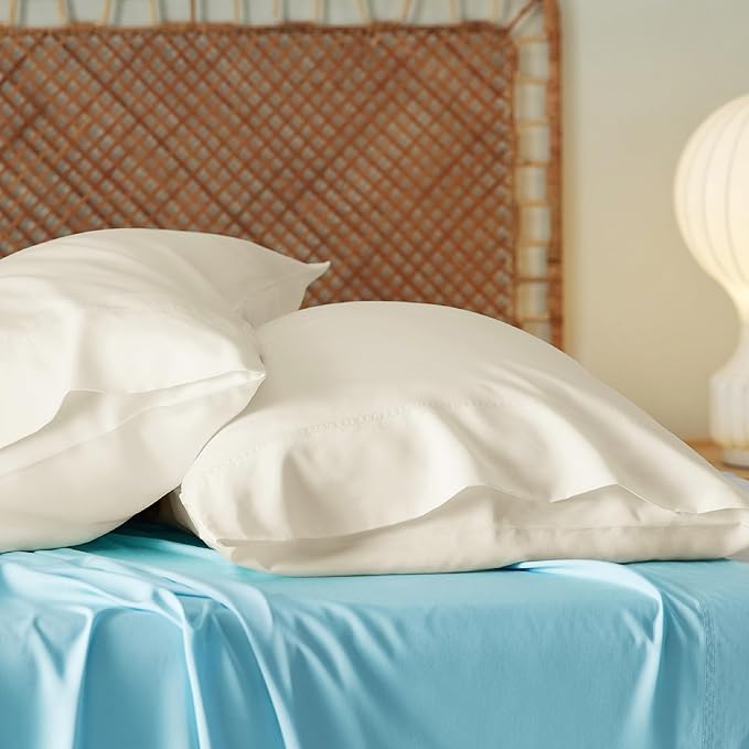 Bedsure Pillow Cases Queen, Cooling Pillow Cases, Rayon Derived from Bamboo Cream Pillowcases Queen Size Set of 2, Silky Soft & Breathable Bedding Pillow Covers with Envelope Closure, 20x30 Inches