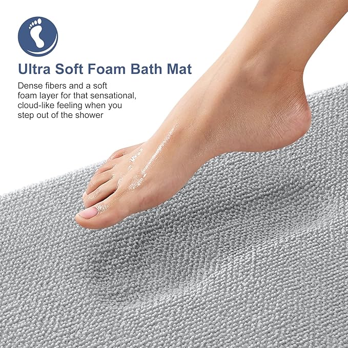 OLANLY Thick Memory Foam Bath Mat Rug 30x20, Extra Soft Absorbent Bathroom Rug, Quick Dry Bath Mats, Non-Slip, Machine Washable Carpet for Bathroom, Tub and Shower, Home Decor Accessories, Light Grey