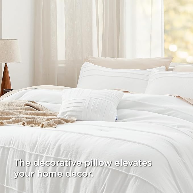 Bedsure White Oversized Queen Comforter Set - 4 Pieces Pinch Pleat Bed Set, Down Alternative Bedding Sets for All Season, 1 Comforter, 2 Pillowcases, 1 Decorative Pillow