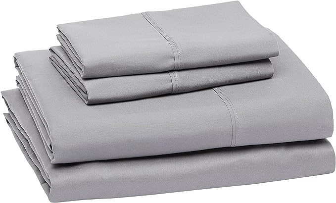 Amazon Basics Soft, Breathable, Wrinkle-free Microfiber 4 Piece Bed Sheet Set, 14-inch Deep Pockets, King, Dark Gray, Solid