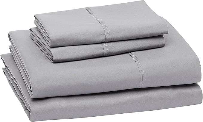 Amazon Basics Lightweight Super Soft Easy Care Microfiber 4-Piece Bed Sheet Set with 14-Inch Deep Pockets, Queen, Dark Gray, Solid - Pack of 4