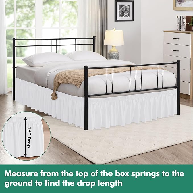 Biscaynebay Wrap Around Bed Skirts with Split Corners for King Beds 16" Drop, White Elastic Dust Ruffles Adjustable Easy Fit Wrinkle & Fade Resistant Silky Luxurious Fabric Machine Washable