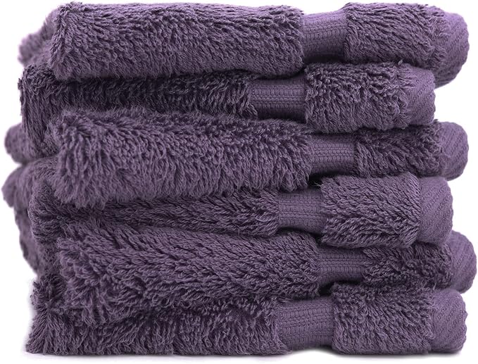 Luxury Hotel & Spa Collection, 100% Turkish Cotton 700 GSM Cloth, for Body wash, Makeup Remover & Facial Cleaning, Baby, face, Dobby Border Soft washcloths Towel Set 13" X 13", Plum, Set of 6