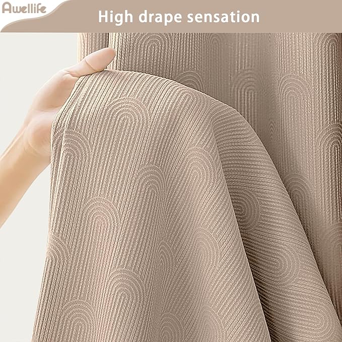 Awellife Boho Shower Curtains for Bathroom Cotton Fabric Touch Beige Bohemian Mid Century Minimalist Arch 72" L X 72" W