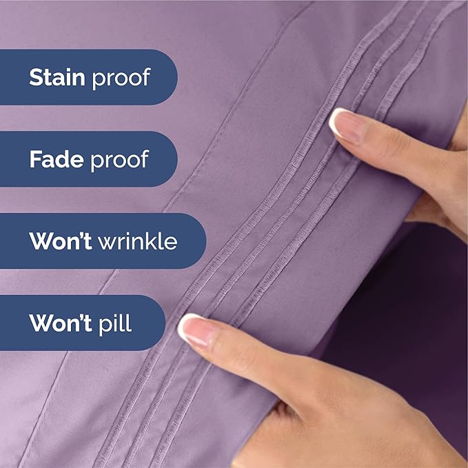 Split King Size 5 Piece Sheet Set - Extra Soft, Breathable & Cooling Sheets - Hotel Luxury Durable Bed Sheets for Women & Men - Deep Pockets, Easy-Fit & Wrinkle-Free Sheets - Lilac Oeko-Tex Bed Sheets