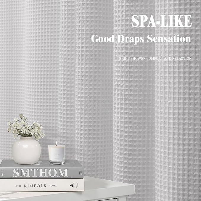 Waffle Weave Shower Curtain - Light Grey Cotton Fabric Texture Heavyweight Shower Curtain for Bathroom,Washable,72Wx72L