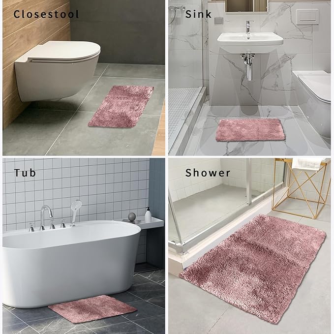 FIFU Bathroom Rugs 24" W x 36" L, Bath Mat for Bathroom, Bedroom, Laundry Room & Kitchen, Non-Slip Rubber Latex Backing, Extra Soft and Absorbent Microfiber Carpet, Machine Washable Rug, Pink