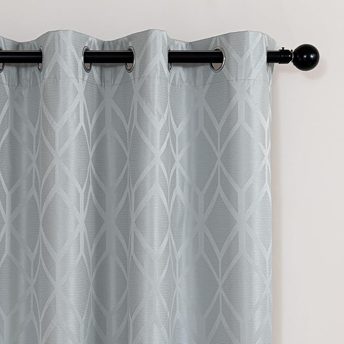 Amazon Basics Jacquard 2-Piece 100% Blackout Curtains, Living Room and Bedroom Drapes, Thermal Insulated Window Treatment, 52"x84", Light Grey