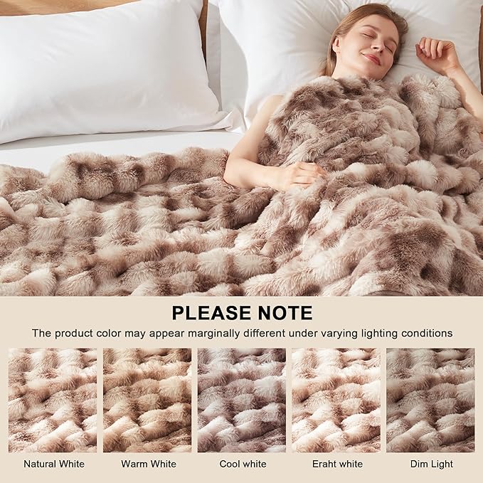 Heated Blanket Twin Size- Plush Thick Bubble Faux Fur Heated Blanket, Fast Heating Electric Blanket 6 Heating Levels & 10 Hours Auto-Off, Machine Washable, 62"x84", Patterned Taupe