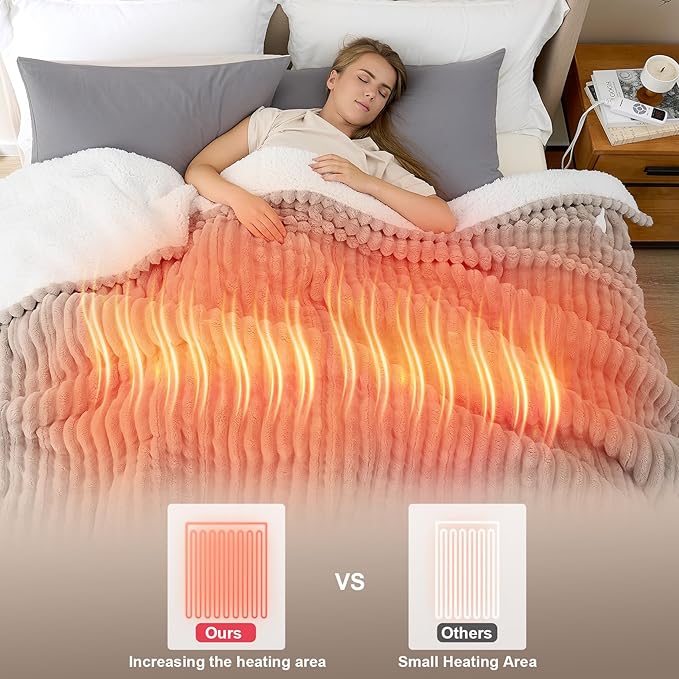 Hansleep Heated Blanket Electric Blanket Full Size, Heating Blanket with 9 Heating Levels and 10-Hour Timer Auto Shut Off, Washable Soft Warm Winter Blanket, 72 x 84 Inches, Linen