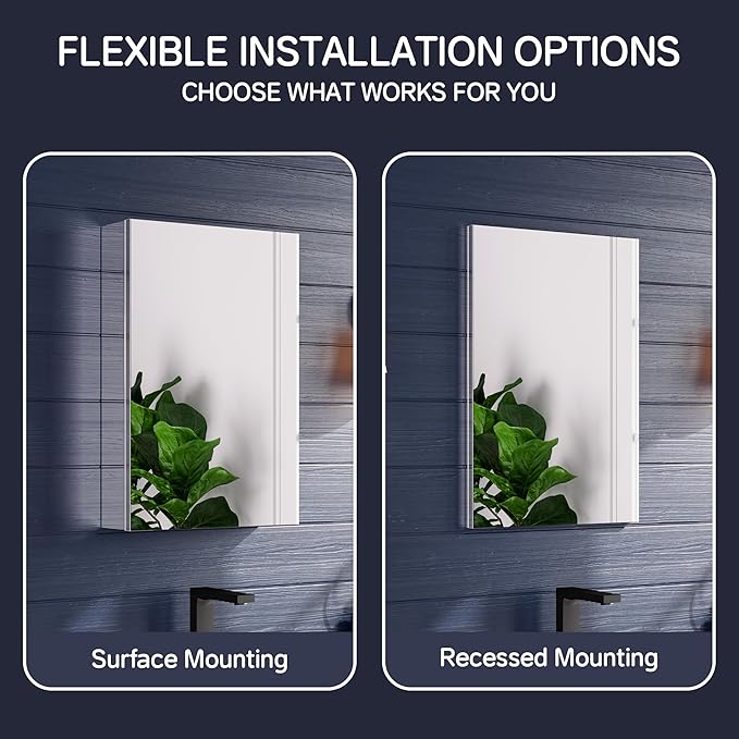 Medicine Cabinet 16" x 24", Bathroom Medicine Cabinet with Mirror, Recessed Medicine Cabinets with Adjustable Shelves, Soft-Closing Door, and Aluminum Alloy Frame - Reverse Installation, Silver
