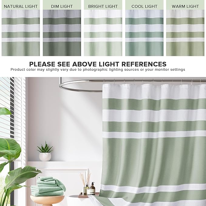 Madison Park Shower Curtain Spa Waffle Weave Extra Long Shower Curtain for Bathroom 3M Scotchgard Moisture Management, Spa Quality Modern Shower Curtains for Bathroom, Extra Long 72"x84" Sage Green