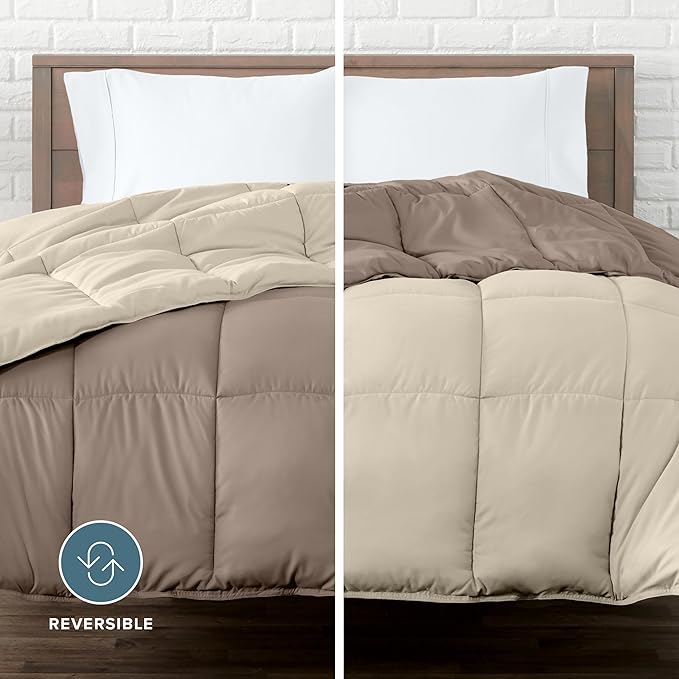 Bare Home Twin/Twin Extra Long Comforter - Reversible Colors - Goose Down Alternative - Ultra-Soft - Premium 1800 Series - All Season Warmth - Bedding Comforter (Twin/Twin XL, Taupe/Sand)
