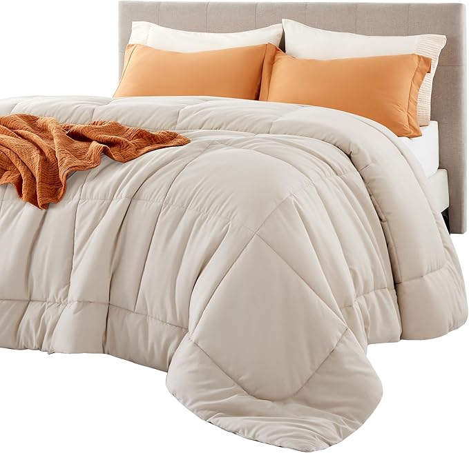 Bedsure Comforter Duvet Insert - Quilted Comforters Twin XL Size, All Season Duvet, GentleSoft Down Alternative Bedding, with 8 Tabs, Gifts for Women/Men, Linen, Twin XL 92 x 68 Inches