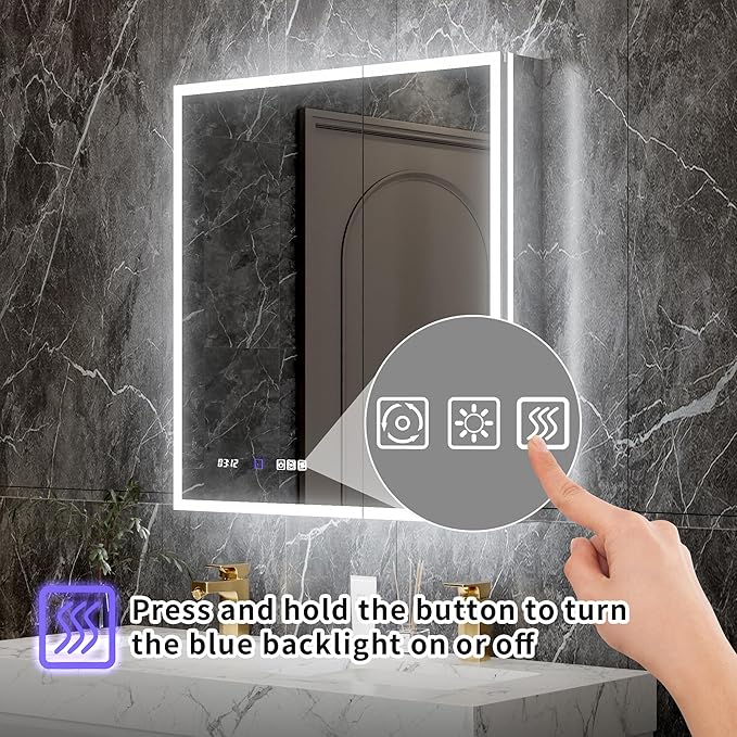 Lighted Medicine Cabinet with Mirror 30"x32" Recessed LED Medicine Cabinet Mirror, Front&Backlit, 3-Color Temperatures, Stepless Dimming, Anti-Fog, Magnifier, 2 Outlets, Storage Shelves, ETL Certified