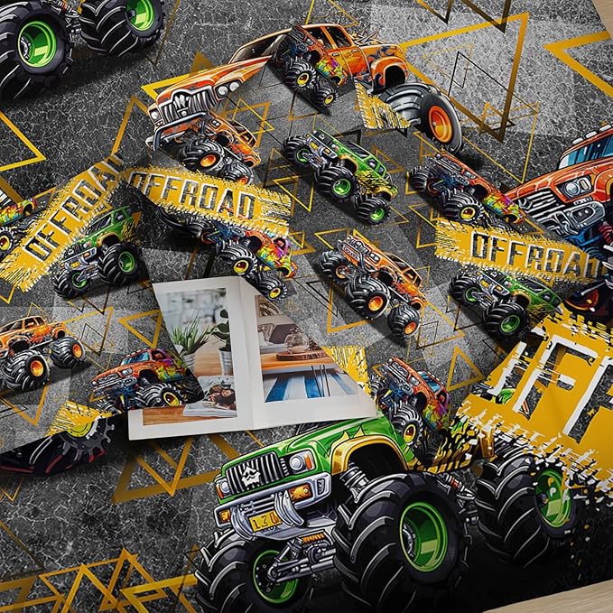 Queen Size Monster Truck Comforter Sets for Boys，Monster Truck Queen Size Bedding Sets Boys，with 1 Comforter with 2 Pillow Case，Kids Monster Truck Themed Bedroom Decor
