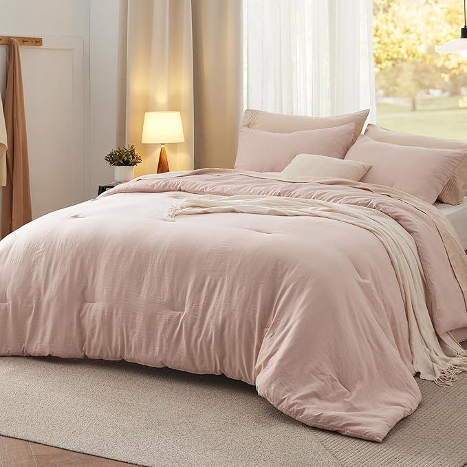 Bedsure California King Comforter Set, Light Pink Soft Prewashed Bedding for All Seasons, 3 Pieces GentleSoft™ Down Alternative Bed Set, 1 Lightweight Comforter (104"x96") and 2 Pillowcases (20"x36")