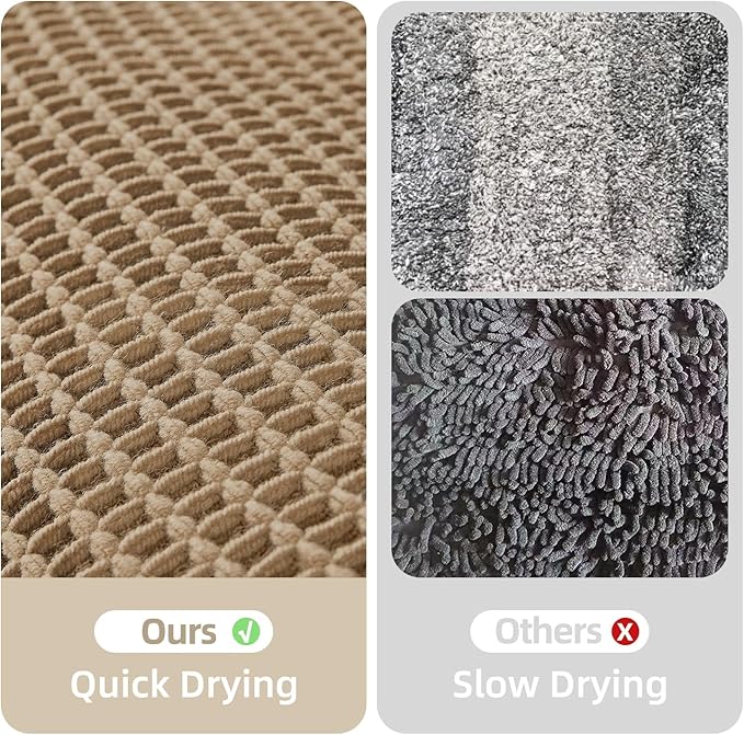 Waffle Bath Mat, Boho Bathroom Rugs Non Slip Washable Super Absorbent Quick Dry Farmhouse Bathroom Decor, 24"x16" / 1'4" x 2' Khaki