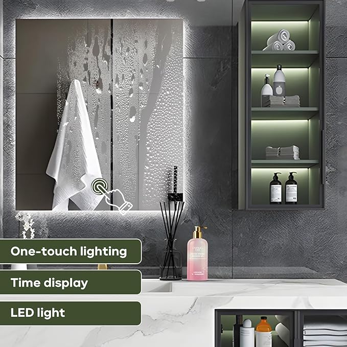 Floating Vanity for Bathroom, 56" Green Bathroom Vanity Set with LED Defog Mirror and Side Medicine Cabinet, Wall Mount Bathroom Storage Cabinet with Glass Door, Single Sink Bath Vanities - Green
