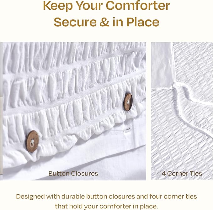 California Design Den Oversized King Duvet Cover Set, 100% Cotton 3 Pc Cover & Sham Set, Soft Textured White Duvet Cover 120" x 98" to Fit Oversized King Size Duvet (Seersucker)