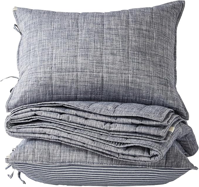 Navy Blue Quilt King Size Bed Spreads - 3-Piece Set with Blue Stripe Coverlet, Light Weight Quilt & 2 Pillow Shams