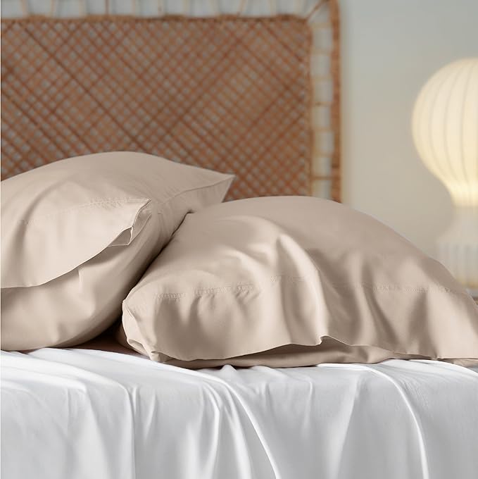 Bedsure Pillow Cases Standard Size, Cooling Pillow Cases, Rayon Derived from Bamboo Khaki Pillowcases Standard Set of 2, Breathable & Soft Bedding Pillow Covers with Envelope Closure, 20x26 Inches