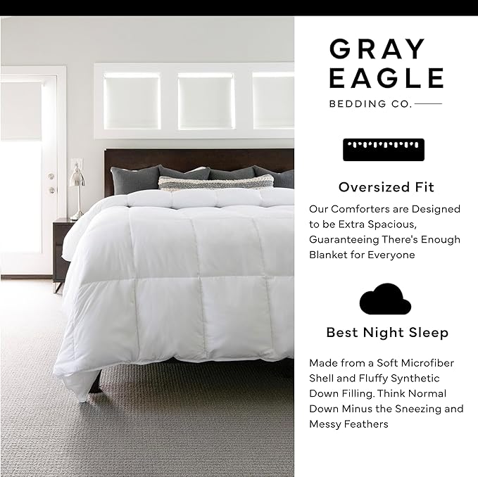 Gray Eagle Oversized King Comforter 120x120 – Extra Large Synthetic Down Alternative Comforter – Ultra Soft Microfiber, All-Season, Lightweight & Fluffy – Hotel-Quality, Machine Washable, White