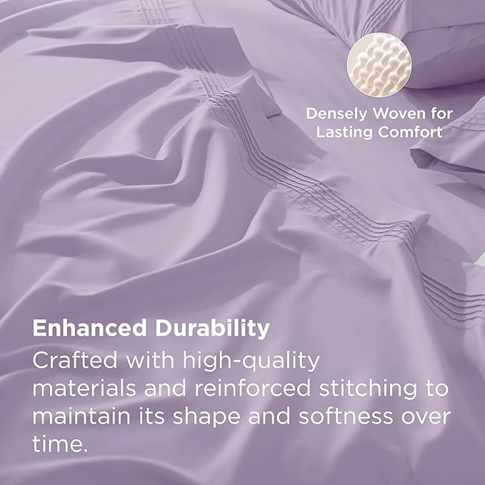 Bedsure Deep Pocket Queen Sheets Set - Fits Mattresses Up to 21 Inches Thick - 4 Piece GentleSoft Bed Sheets, Moisture Wicking, Soft & Cooling Bedsheet & Pillowcases, Easy & Secure Fit, Light Purple