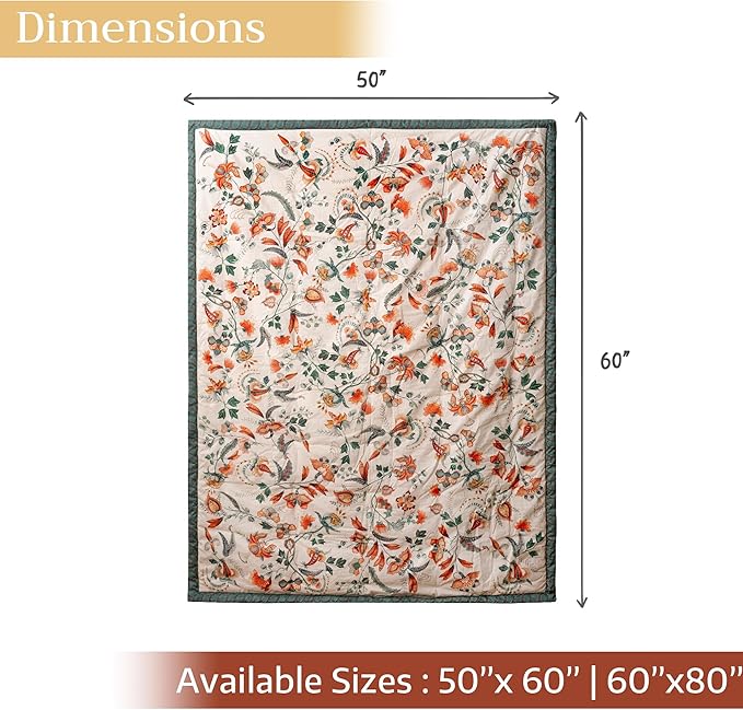 Maison d' Hermine Throw Blanket for Couch Lightweight Soft Warm Breathable Cotton Throw Blankets for Bed Girls Boys Women Men Gifts Sofa Travel Living Room Chair Bedding (50"x60", Dalida)
