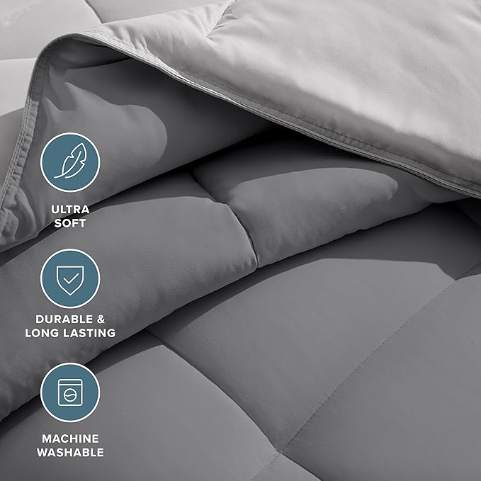 Bare Home Oversized King Comforter - Reversible Colors - Goose Down Alternative - Ultra-Soft - Premium 1800 Series - All Season Warmth - Bedding Comforter (Oversized King, Grey/Light Grey)