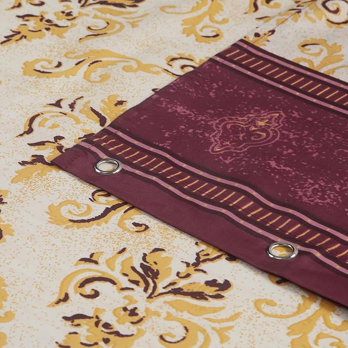 Long Fabric Shower Curtain, Burgundy and Gold Damask Print Shower Curtains for Bathroom, Classic Baroque Bathroom Curtains, 62" W x 78" H