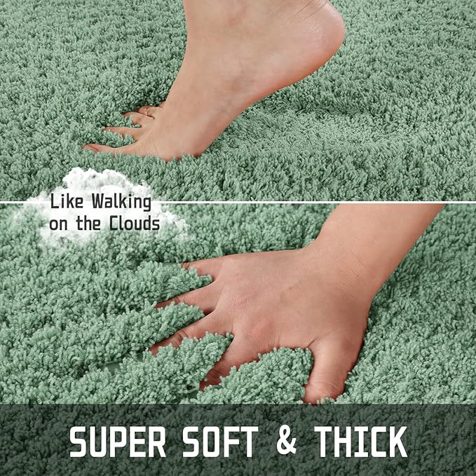 Yimobra Fluffy Plush Bath Rug, Super Shaggy Soft Comfortable Non Slip, Water Absorbent Microfiber Bath Mat, Dries Quickly, Machine Washable Thick Bathroom Rugs for Shower, 60"x 24", Pure Light Green