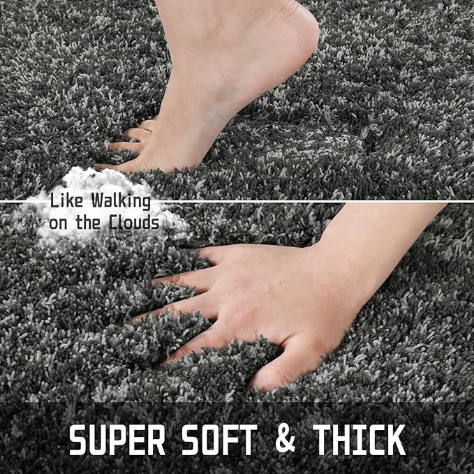 Yimobra Luxury Bathroom Rugs, Fluffy Bath Mats, Non Slip, Water Absorbent Microfiber, Machine Washable, Plush Runner Shower Rug, Thick Mat for Bathroom Floor/Tub, 60"x 24", Light Gray and Black Gray