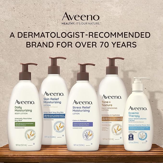 Aveeno Daily Moisturizing Body Lotion for Dry Skin with Prebiotic Oat, Fragrance & Paraben Free, Non-Greasy, Non-Comedogenic, for Sensitive Skin & 48-Hour Moisturizer 18 Fl Oz