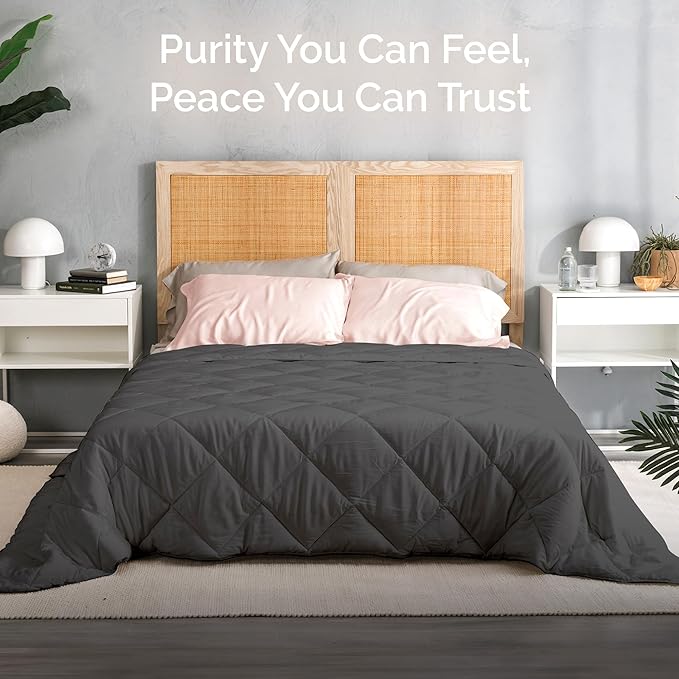100% Viscose Derived from Bamboo Comforter, Cooling Comforter, Duvet Insert, Breathable, Extra Fluffy, Lightweight Comforters, Charcoal - Oversized King