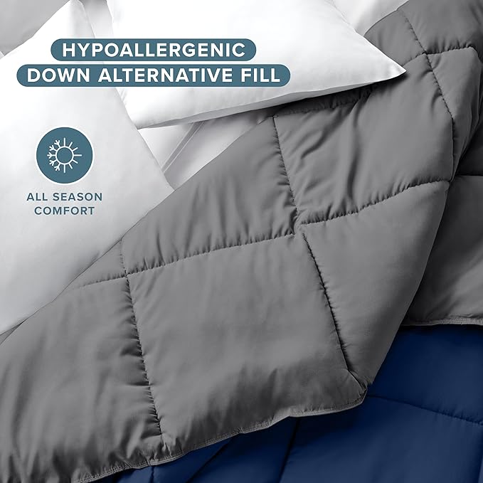Bare Home Oversized King Comforter - Reversible Colors - Goose Down Alternative - Ultra-Soft - Premium 1800 Series - All Season Warmth - Bedding Comforter (Oversized King, Dark Blue/Grey)