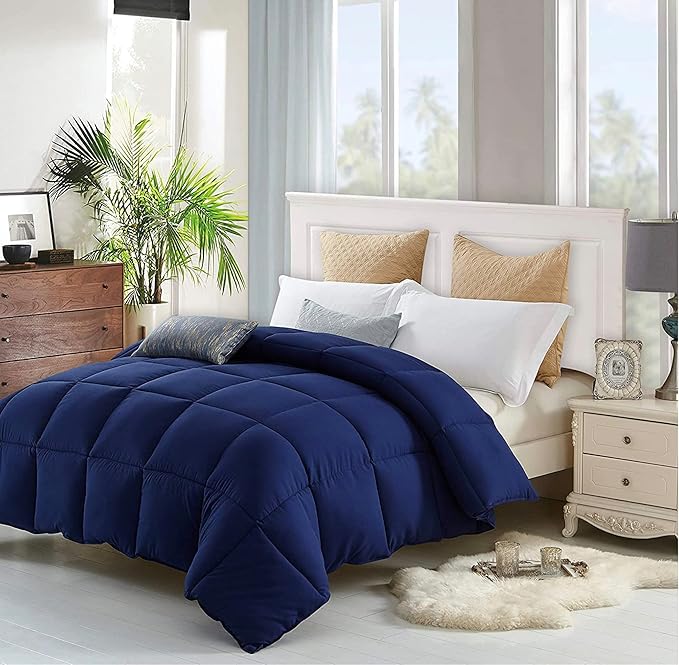 Lavish Comforts® Luxury Dark Blue Comforter | Navy Blue Duvet | Premium Bedding | Down Alternative Duvet Insert | Machine Washable Comforter | King 104" x 86"