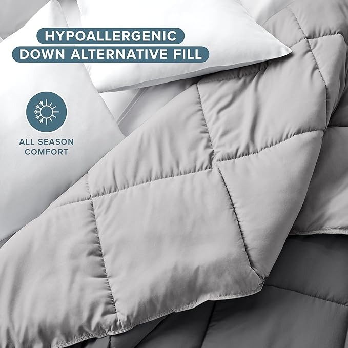 Bare Home Queen Comforter - Reversible Colors - Goose Down Alternative - Ultra-Soft - Premium 1800 Series - All Season Warmth - Bedding Comforter (Queen, Grey/Light Grey)
