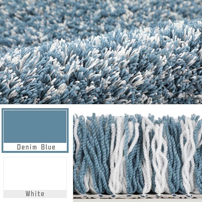 Yimobra Bathroom Rugs Non Slip Washable 36x24, Ultra Soft and Water Absorbent Bath Mats, Plush Fluffy Shower Mat Outside, Luxury Microfiber Thick Matts for Bathroom Floor/Tub, Denim Blue and White