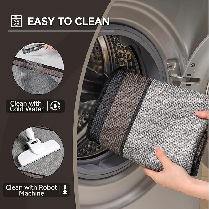 Half Circle Bath Mat,Thin Bathroom Rugs Fit Under Door Quick Dry Non Slip Washable Bathroom Mat with Rubber Backing,Absorbent Woven Half Round Shower Mat Rug,Gray Gray Brown