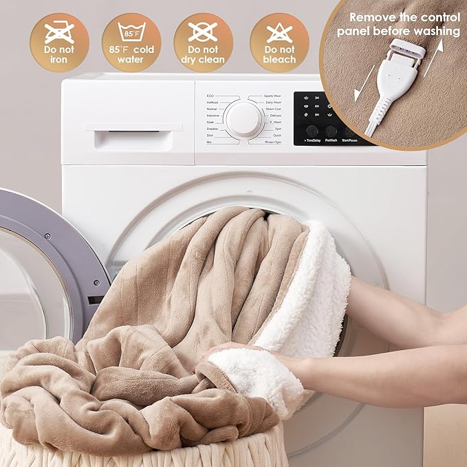 EHEYCIGA Heated Blanket Electric Blanket Queen Size - Heating Blanket with 9 Heating Levels & 10 Hours Auto Off, Soft Cozy Sherpa Washable Dual Control Blanket with Fast Heating, 84 x 90 Inches