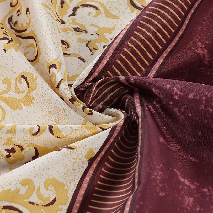 Long Fabric Shower Curtain, Burgundy and Gold Damask Print Shower Curtains for Bathroom, Classic Baroque Bathroom Curtains, 62" W x 78" H