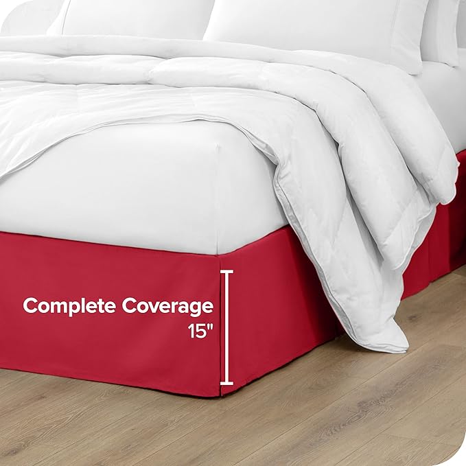 Bare Home Twin XL Bed Skirt - 15-Inch Tailored Drop Easy Fit - Bed Skirt for Twin Extra Long Beds - Center & Corner Pleats (Twin XL, Red)