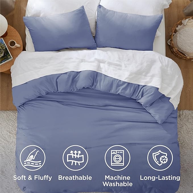 Bedsure King Size Comforter Set, Blue Soft Prewashed Bedding for All Seasons, 3 Pieces GentleSoft™ Warm Down Alternative Bed Set, 1 Lightweight Comforter (104"x90") and 2 Pillowcases (20"x36")