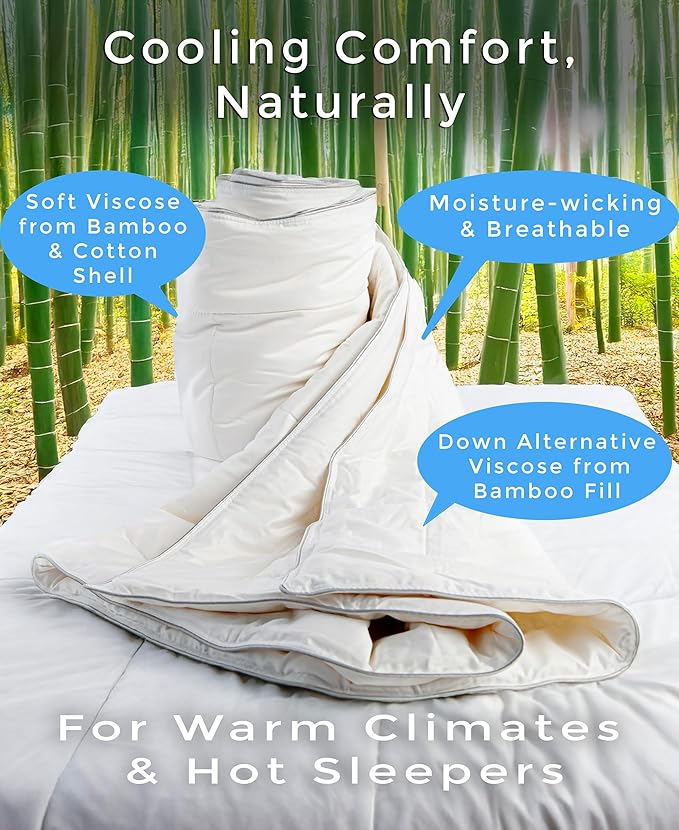 Cooling Comforter, Duvet Insert Queen Size - 100% Viscose from Bamboo Fill, with Viscose from Bamboo-Cotton Cover, Lightweight Comforter for Hot Sleepers, Breathable, Cooling